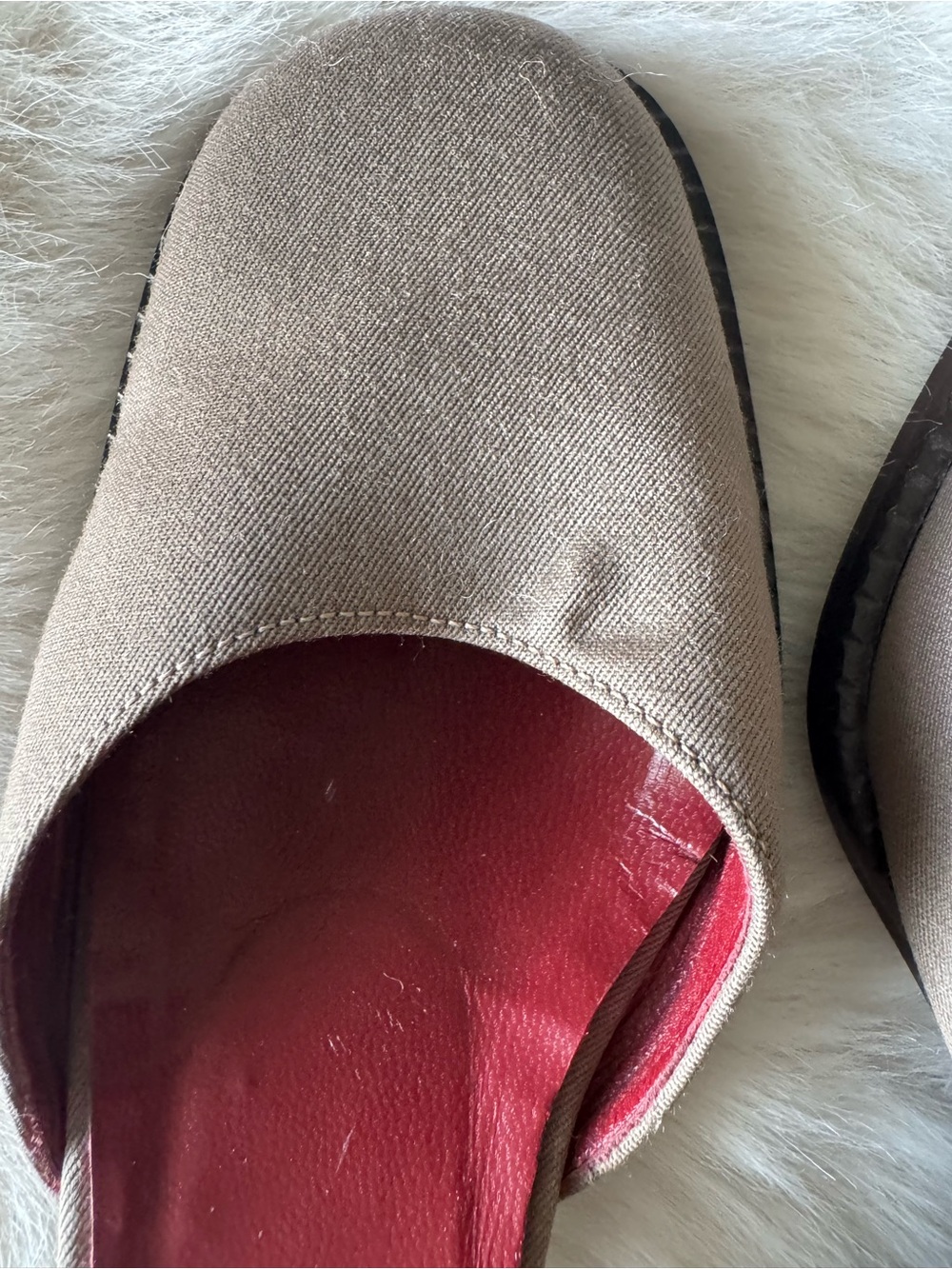 Yves Saint Laurent Taupe Slingback Mules with Red Insole - Picture 3 of 14